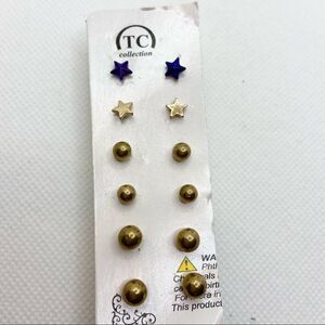 🍭6/$30 Set of 6 TC small gold tone ball and star post stud earrings